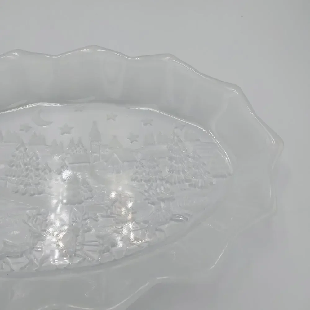 Mikasa Santa And Reindeers Oval Serving Dish Platter‎ Frosted Glass